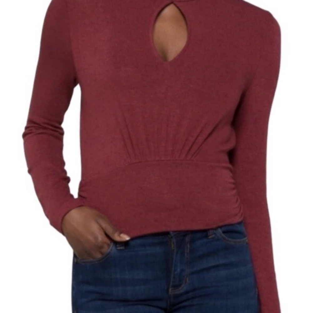 Brea Canyon Elegant Maroon Turtle Neck Long Sleeve Top